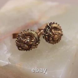 Menottes de manchette en argent sterling avec dragon Menuki en bronze doré vintage Meiji