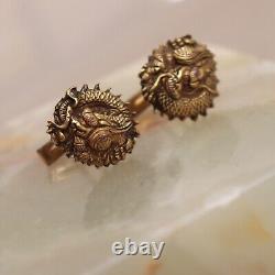 Menottes de manchette en argent sterling avec dragon Menuki en bronze doré vintage Meiji