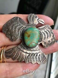 Navajo Ajc Turquoise En Argent Sterling Native Thunder Pin Pin Broche Vintage