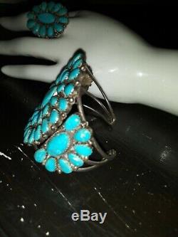 Navajo Groupe D'argent Turquoise Manchette & Ring Paire Vintage