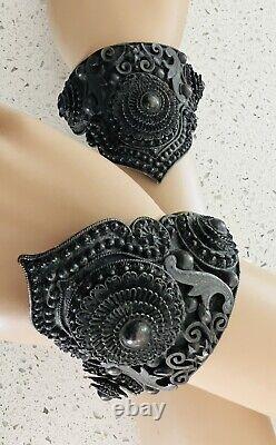PAIRE DE BRACELETS ANTIQUES EN ARGENT STERLING SIAM THAÏ INTRICATES DE DANSEUR
