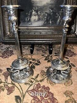 PAIRE DE CHANDELIERS EN ARGENT MAITLAND RÉGENCE BAROQUE VINTAGE AVEC PATTES DE LION SMITH