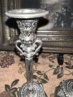 PAIRE DE CHANDELIERS EN ARGENT MAITLAND RÉGENCE BAROQUE VINTAGE AVEC PATTES DE LION SMITH