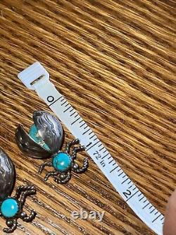 Pair D'argent Sterling Vintage Navajo Turquoise Bug Pin Broochs