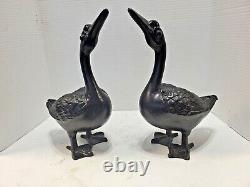 Pair Vintage Grand Cast Iron Geese 14 Tall 8 Lbs. 6 Oz. Oui. Décor, Portes D'arrêt