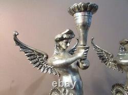 Pair Vintage Silver Tone Mermaid Angel Melusine Candlestick Candle Holders