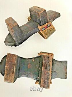 Paire Antique 19c Ottoman Nalin Hammam Argent Mop Carve Wood Leather Clogs Chaussures