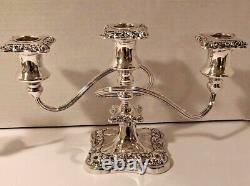 Paire Antique / Vintage Silver Plate 3 Light Candelabra Bougeoirs