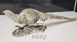 Paire Antique Vintage de Sculptures en Métal Argenté de Faisans 19 x 5 x 3