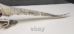 Paire Antique Vintage de Sculptures en Métal Argenté de Faisans 19 x 5 x 3