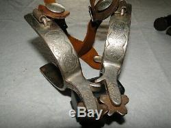 Paire D'éperons De Western Vintage Montés À L'argent, Marqués, D'occasion, En Bon État