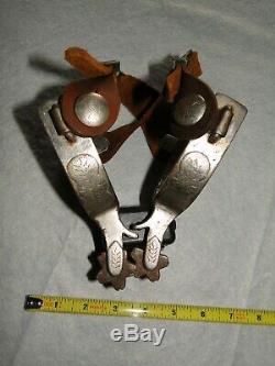 Paire D'éperons De Western Vintage Montés À L'argent, Marqués, D'occasion, En Bon État