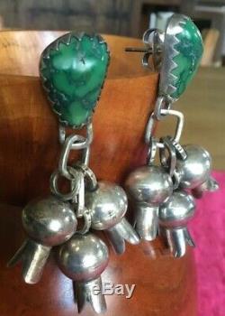 Paire De Boucles D'oreilles Vintage Squash Navajo En Argent / Turquoise