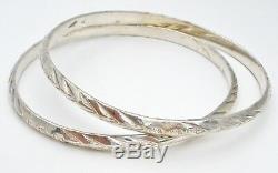 Paire De Bracelets En Argent Sterling Diamant Taillé Mexicain 925 Bijoux Vintage
