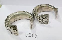 Paire De Bracelets Jonc Argenté Ancien Vintage Tribal Ethnique Rajasthan Inde