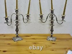 Paire De Candelabras Plaqués Argent Décoratif Vintage