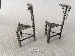Paire De Chaises Miniatures Antique En Argent, Pays-bas