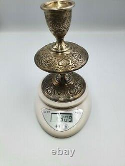 Paire De Chandeliers D'argent Massif Islamique Persan Vintage