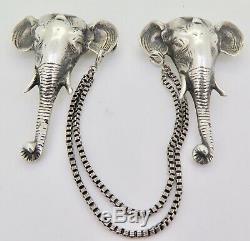 Paire De Clips / Broches Vintage En Argent Massif Pour Éléphant 40,2 Grammes