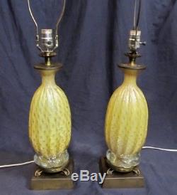 Paire De Lampes Vintage En Verre Barovier & Toso, Aventurine Des Années 50 En Aluminium Et Argent