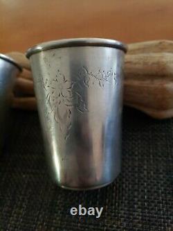 Paire De Pêche De Pêche De Silver Weding Cups Etched Vintage Anticique Non Mono
