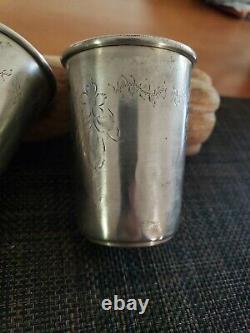 Paire De Pêche De Pêche De Silver Weding Cups Etched Vintage Anticique Non Mono