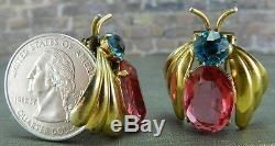 Paire De Pinces À Fourrure D'insectes En Argent Sterling Des Années 1950, Bleu Et Rose