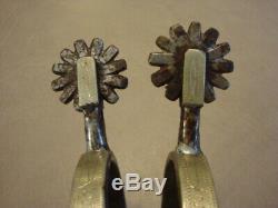 Paire De Revers Vintage Western Cowboy En Argent Marqué Mcchesney Spurs 1890-1928