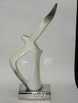 Paire De Sculpture En Mouette En Céramique Vintage Modernist 60's Sur Plinth Argenté 18