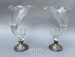 Paire De Vases Antique Vintage 11 Cornucopia Avec Bases Argent Sterling