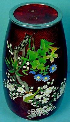 Paire De Vases De Fleurs De Cerisier Vintage En Argent Cloisonné Akasuke Japonais, Argent