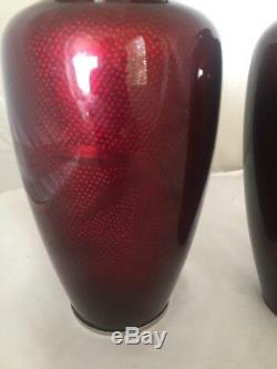 Paire De Vases Ginbari Silver En Feuille De Sang De Buffle Rouge Vintage Chinois