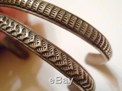 Paire De Vieux Pawn Vintage Argent Sterling Stamped Cuff Bracelets Early Navajo