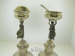 Paire De Vintage Continental Silver 6 3/4 Figural Sel / Poivre Cellars-fantastique