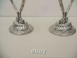 Paire De Vintage Egyptian Sterling Silver Candelabra Dolphins Candlestick Ottoman