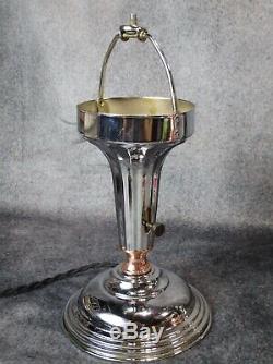 Paire De Vtg 1930 Age Machine Art Déco Chrome Et De Cuivre De Bureau / Lampe De Table Restaurer