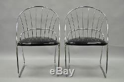 Paire De Vtg Sleek Chrome MID Century Modern Salle À Manger Salon Salon Club Chairs