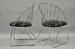 Paire De Vtg Sleek Chrome MID Century Modern Salle À Manger Salon Salon Club Chairs