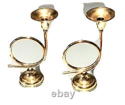 Paire Millésime Antique En Laiton Trumpet Figural Candlestick Candelabra Candle Holder