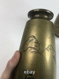 Paire Millésime/antique Vases Japonais En Bronze Mélangé Métal Avec Argent