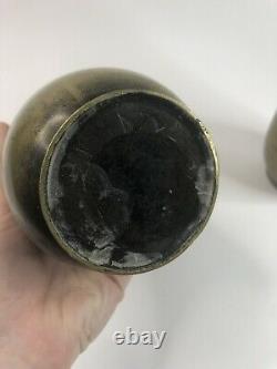 Paire Millésime/antique Vases Japonais En Bronze Mélangé Métal Avec Argent