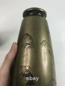 Paire Millésime/antique Vases Japonais En Bronze Mélangé Métal Avec Argent