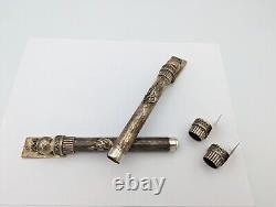 Paire Muzuzot Vintage Judaica Israélien Argent Sterling Par Netafim Mezuzah 8 Heavy