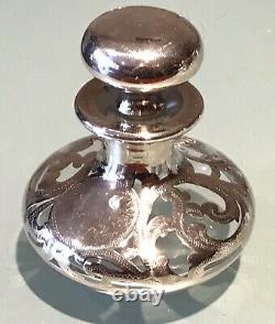 Paire Old Antique Sterling Silver Overlay Flacon De Parfum De Bouteille De Décanter Jar