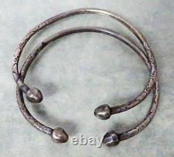 Paire Old Vintage Silver Southwest Native American Cuff Antique Bracelet S