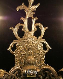 Paire Silver Chrome Sconces Vintage Bronze Laiton Lampe Française Rococo Cristal Espagne