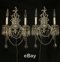 Paire Silver Chrome Sconces Vintage Bronze Laiton Lampe Française Rococo Cristal Espagne