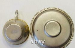 Paire Tea Cup & Saucer Vintage Urss Soviétique Gilt Argent Sterling 875 Eau-forte 116gr