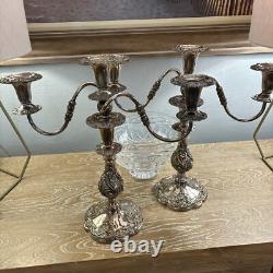 Paire VTG Sheffield Silver Co. Candelabre 3 Lumières Style Rococo Argent