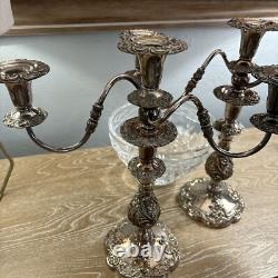 Paire VTG Sheffield Silver Co. Candelabre 3 Lumières Style Rococo Argent